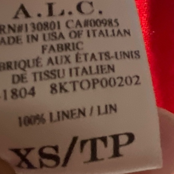 A.L.C. 100% linen Red Ruffled Sleeve Top - Picture 3 of 3
